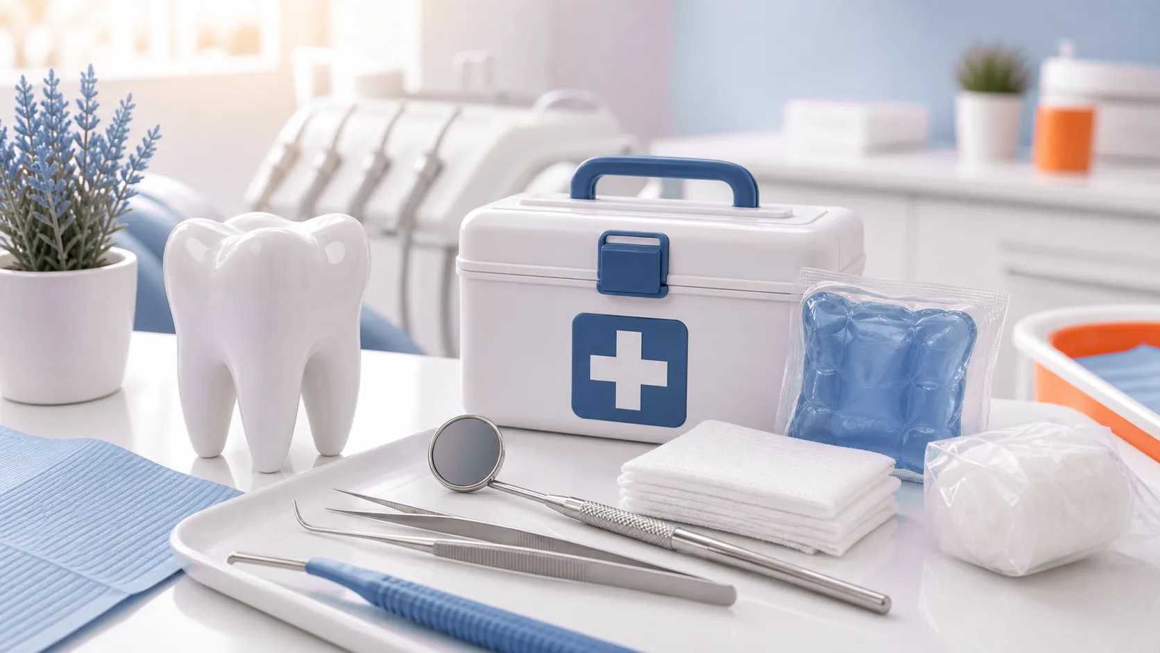 Emergency dental care tools and first aid kit